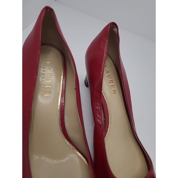 Lauren Ralph Lauren Peep toe Leather Red Peep Toe Heels Size 8 Office Career - Picture 4 of 11